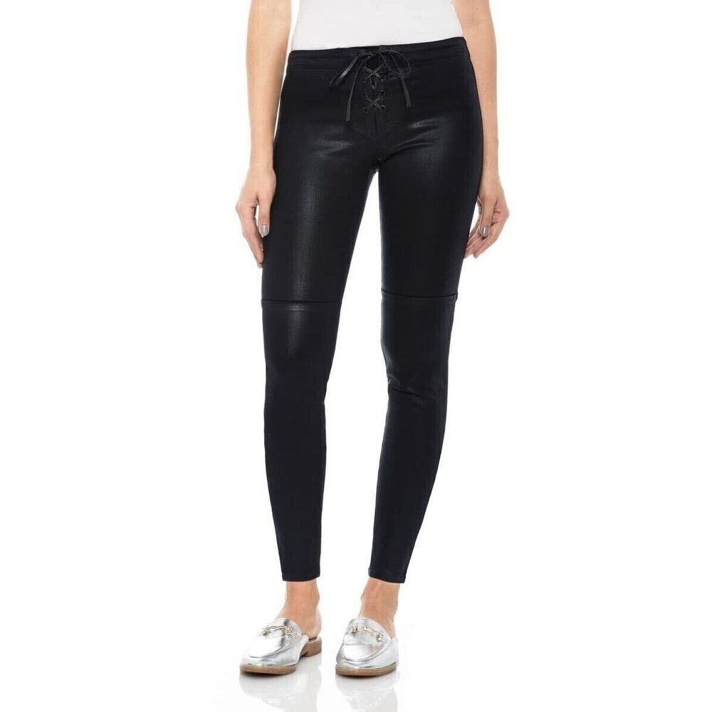 Taylor Hill Joes Jeans Womens 25 Black Icon Coated Mid Rise Skinny Ankle Lace Up